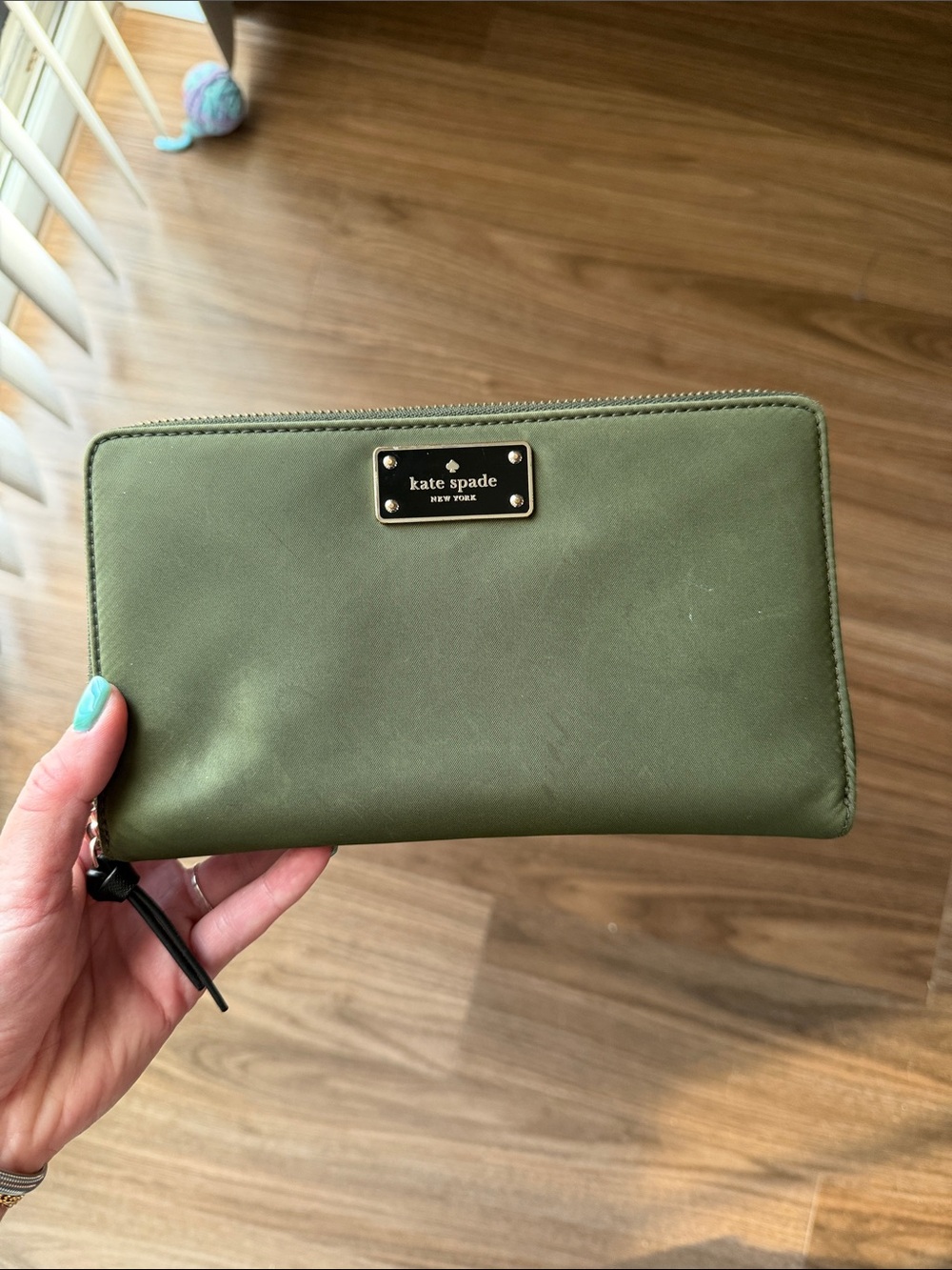 kate spade Olive Green Zip Wallet with Gold Plaque